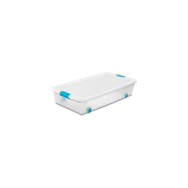 Sterilite Storage Tote W/ Lid, 14 gal, 33-7/8 in L x 18-3/4 in W x 7 in H, Clear, White, Blue, 4 PK 14988004 - main